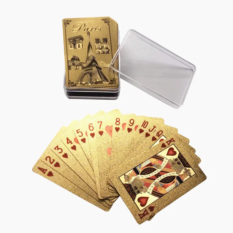 France feuille d'argent cartes à jouer avec boîte en plastique mode impression personnalisée Paris eiffel serviette or cartes de poker fabrication