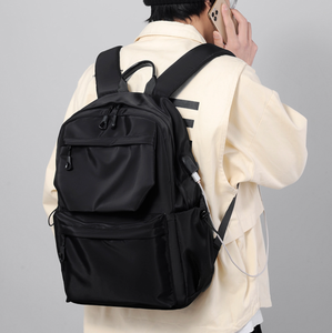 Black Polyester Men <b>Backpack</b> <b>Large</b> Capacity School Travel Laptop Bag Zipper Closure Multi Pocket Daypack - Product Image 5