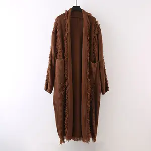 Toptan 2023 sonbahar/kış yüksek dereceli püskül gevşek dış giyim kore uzun kalınlaşmış örme hırka kadın kazak