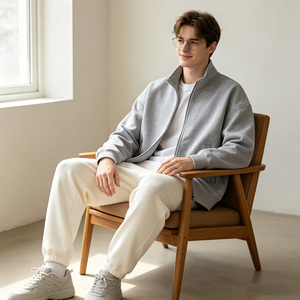 Veste polaire grise zippée pour homme, col montant, sweat-shirt décontracté, vêtement d'extérieur hiver, logo personnalisé, hauts pour homme - Product Image 1