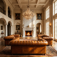 Ensemble de canapés Chesterfield 3+2+1 artisanal pour salon de villa de luxe, capitonnage diamant parfait, origine Chine, déballé