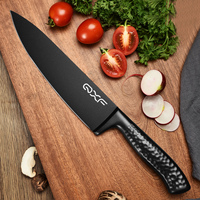 Couteau de Chef QXF à Manche Creux Noir, Couteau de Cuisine en Acier Inoxydable, Couteau de Chef Ergonomique à Lame Épaisse, OEM ODM