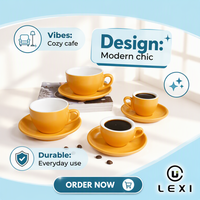 Tasse à café et soucoupe en céramique brillante couleur moutarde, assiette creuse, poignée en boucle, vente en gros, pour la maison, le café, le bar, cadeau, décoration LEXI
