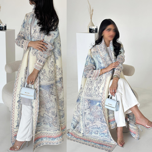 Sharut New 2026 Dubai Geprint Geplooide Lange Dames Moslim Robe met Kraag en Ceintuur, Grote Maat, Casual Bescheiden Dames Abaya - Product Image 3