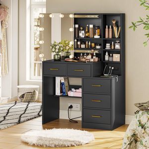 Table de maquillage personnalisée en usine pour chambre à coucher avec miroir, porte et éclairage LED - Product Image 6