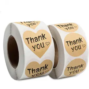 Custom adhesive labels kraft paper with black hearts decorativ sealing thank you sticker roll for christmas gifts,wedding party