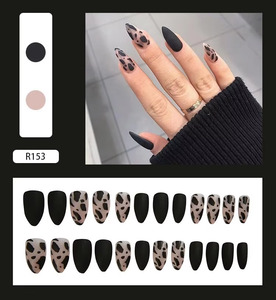 <span class=keywords><strong>Faux</strong></span> ongles réutilisables en ABS <span class=keywords><strong>noir</strong></span>, longs, moyens, en forme d'amande, finition mate, avec motifs de chapeau de Noël et pointes françaises pré-dessinées - Product Image 6
