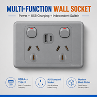 Interrupteur mural gris standard australien 10A 6/5 prises 1-5 gangs avec prise USB Type C SDK AU