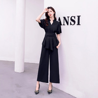 Tenue de travail haut de gamme pour styliste de salon de beauté, ensemble deux pièces noir style coréen, anti-rides, en velours polyester élasthanne, élégant avec dentelle