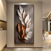 Seni Dinding Ruang Tamu Mewah, Poster Daun Cetak Kanvas, Lukisan Efek Stereo Vertikal, Mural Latar Belakang Sofa, Seni Gantung Dinding