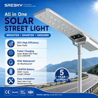 Farola Solar Impermeable SRESKY IP66, Cuerpo de Aluminio y PC, Soporte de Acero Inoxidable, Farola Solar para Exteriores