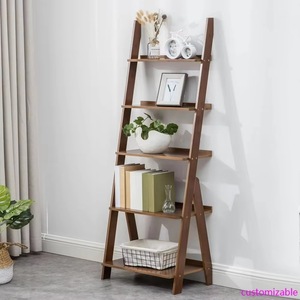Natural bamboo <b>ladder</b> shelf, 5-tier wall-mounted bookshelf, trapezoidal <b>bookcase</b>, storage and display rack. - Product Image 1