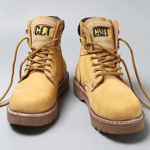 Bottes de travail jaunes en cuir de vachette pleine fleur de haute qualité pour l'extérieur, imperméables et respirantes, pour adultes - Product Image 4