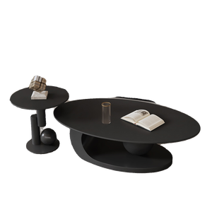 Set di 2 Tavolini da Caffè Ovali <span class=keywords><strong>in</strong></span> <span class=keywords><strong>Pietra</strong></span> Sinterizzata con Struttura <span class=keywords><strong>in</strong></span> Ferro, Tavolini Laterali di Lusso Moderni per <span class=keywords><strong>Soggiorno</strong></span>, Arredamento Casa - Product Image 5