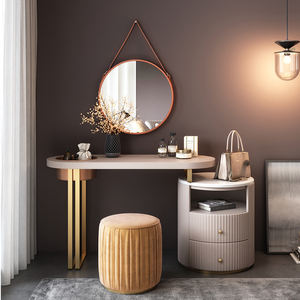 <span class=keywords><strong>Table</strong></span> de maquillage moderne en cuir, design 2020, <span class=keywords><strong>extensible</strong></span>, avec miroir et tabouret pour filles - Product Image 2