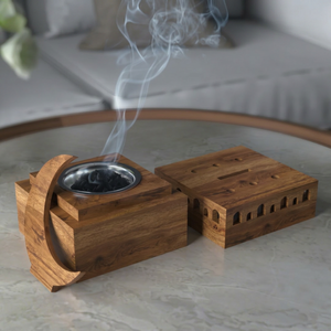 Arabic Acacia Wooden Religious Ramadan Mubkhar Mini Moon Top Square Incense Burner Traditional Bakhoor Holder Wholesale - Product Image 1