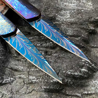 HR 2026 Nouveau Couteau de Poche Tactique Pliant Haut de Gamme en Damasteel pour Camping, Survie et Chasse, Multi-Fonction, Trempé Bleu