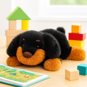 Adorable Peluche de <span class=keywords><strong>Perro</strong></span> <span class=keywords><strong>Dachshund</strong></span> Recostado, Juguete Suave para Niños, Regalo para el Día del Niño, Peluche de Primera Calidad en Negro y Marrón - Product Image 3