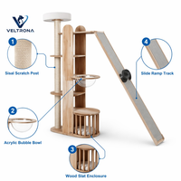 Arbre à chat multi-activités avec bol bulle en acrylique, rampe, poteau en sisal et niche en bois, mobilier d'intérieur, vente en gros