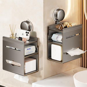 Porte-rouleau de papier toilette Blue Vine gris anthracite à fixation murale sans perçage, support de rangement rectangulaire multifonctionnel pour papier - Product Image 4