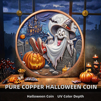 Pièce de monnaie fantôme d'Halloween en cuivre pur 999, double face, haute relief, colorée UV, ronde, objet de collection, souvenir artistique