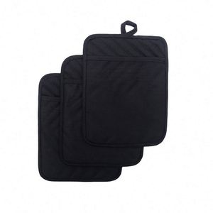 Black 100% Cotton Traditional Oven Mitts Pot Holder Pocket Heat Resistant Eco-Friendly Washable 18X23cm for <b>Microwave</b> Grill Use - Product Image 1