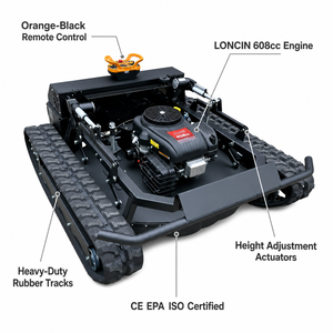 LONCIN 608cc Cortacésped <span class=keywords><strong>de</strong></span> pendiente con orugas y control remoto, motor <span class=keywords><strong>de</strong></span> gasolina, desbrozadora, equipo pesado agrícola, venta al por mayor - Product Image 2