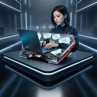 Support de refroidissement pour ordinateur portable D13 à 6 ventilateurs, refroidi par air, avec éclairage RGB, en aluminium et plastique, pour le bureau et l'e-sport