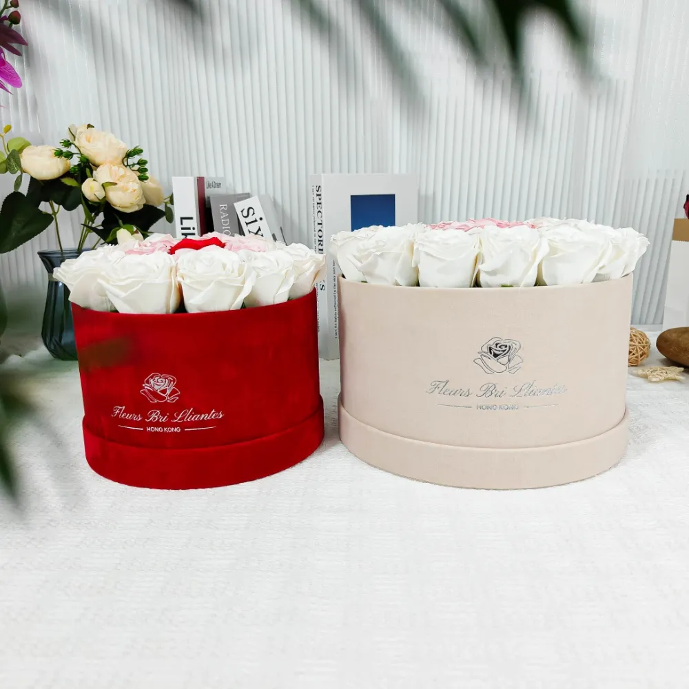 Romantico cilindro Cajas Para Flores scatole regalo rotonde in velluto per composizioni floreali