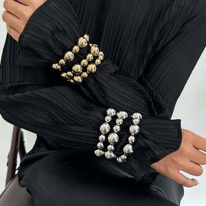 สร้อยข้อมือลูกปัดพลาสติกสีเงินสีทอง3ชิ้น/เซ็ตสำหรับผู้หญิงกำไลข้อมือลูกใหญ่แบบฮิปฮอป - Product Image 4