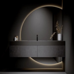 Meuble-lavabo mural en bois massif de style italien, Europe, avec <span class=keywords><strong>miroir</strong></span> intelligent, lavabo de luxe, noir - Product Image 3