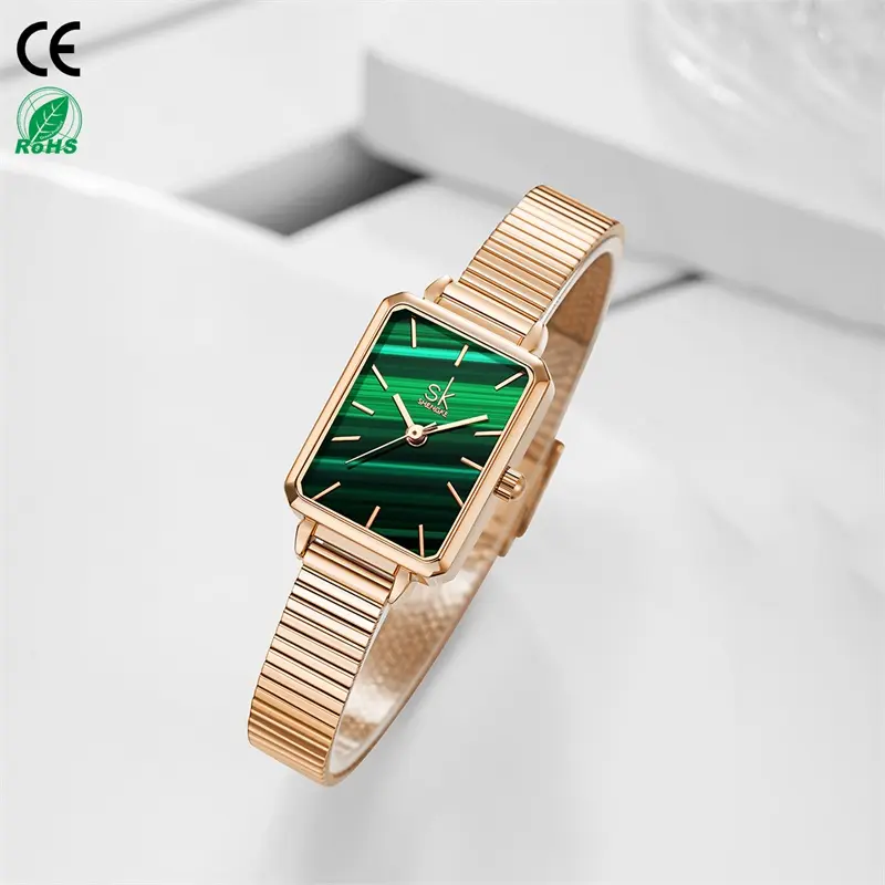 Shengke 2022 New Watch For Women Elegant Green Rectangle Ultra Thin Dial Reloj Mujer Precise Japanese Quartz Relogio Feminino