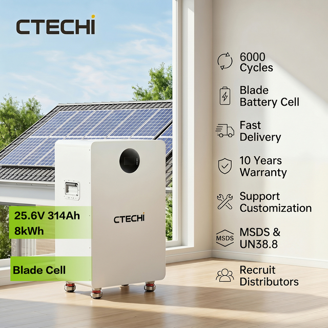 Deep Cycle 25.6V 300Ah 314Ah 8kW 8kWh 24V Lithium Solar Battery Solar Hybrid System with Battery Low Voltage with BYD Blade Cell