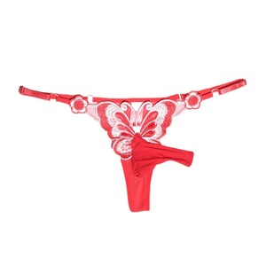 Men's Sexy Thong With Butterfly Embroidery Low-Rise Adjustable Plus Size Underwear Red Nylon - Product Image 5