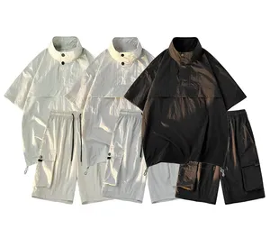 Erkek trend tarzı yırtılmaz rüzgarlık ceketler set açık naylon Anorak ceket kısa kollu kazak rüzgarlık ceketler seti
