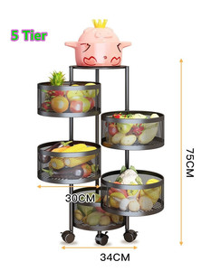 Noir 5 niveaux rotation fruits panier de rangement <span class=keywords><strong>cuisine</strong></span> panier <span class=keywords><strong>pivotant</strong></span> Mobile légumes support rotatif <span class=keywords><strong>étagère</strong></span> de rangement - Product Image 5