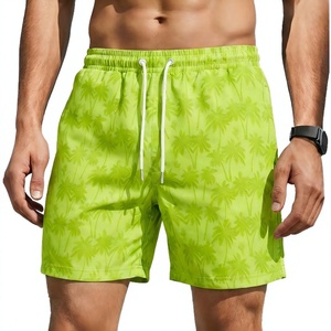 Pantalones cortos con estampado de palmeras para hombre, de secado rápido, con cordón y cintura elástica, ropa de baño, pantalones cortos de playa informales, color verde - Product Image 2