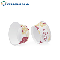 Contenedor de plástico PP personalizado para masa de galletas, contenedor de yogurt con cuchara, vaso pequeño con cubierta para estofado, 120ml, 4oz