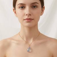 Collier Goutte de Fleur Bohème Bleu Véritable, Chaîne en Acier Inoxydable avec Pendentif Fleur en Résine qui Présserve la Couleur, Vente en Gros