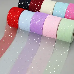 (10 Yards/Roll) 60Mm Gaas Sequin Organza Kant Boog Materiaal Voor Haar Ornament Cadeaupapier Decoratie Linten