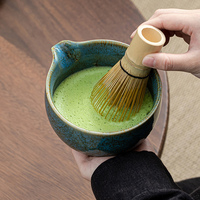 Ensemble Matcha de style Japandi 7 pièces, bol en céramique, fouet en bambou, cuillère à poudre, passoire à mailles fines, torchon à thé, boîte cadeau portable