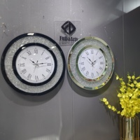 Horloge murale ronde en miroir argenté de 50 cm, cristal scintillant, brillant, effet diamant, verre miroir, grande horloge murale, décoration intérieure, dropshipping
