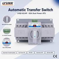 Commutateur de transfert automatique (ATS) triphasé LYUNN 63A, commutateur de commutation de générateur, communication RS485, pouvoir de coupure 3kA, IP20, 0,5S