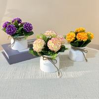 Tanaman Hydrangea Buatan dalam Pot 15cm, Bonsai Bunga Palsu Kecil dengan Pot Plastik, Dekorasi Meja untuk Rumah Kantor.
