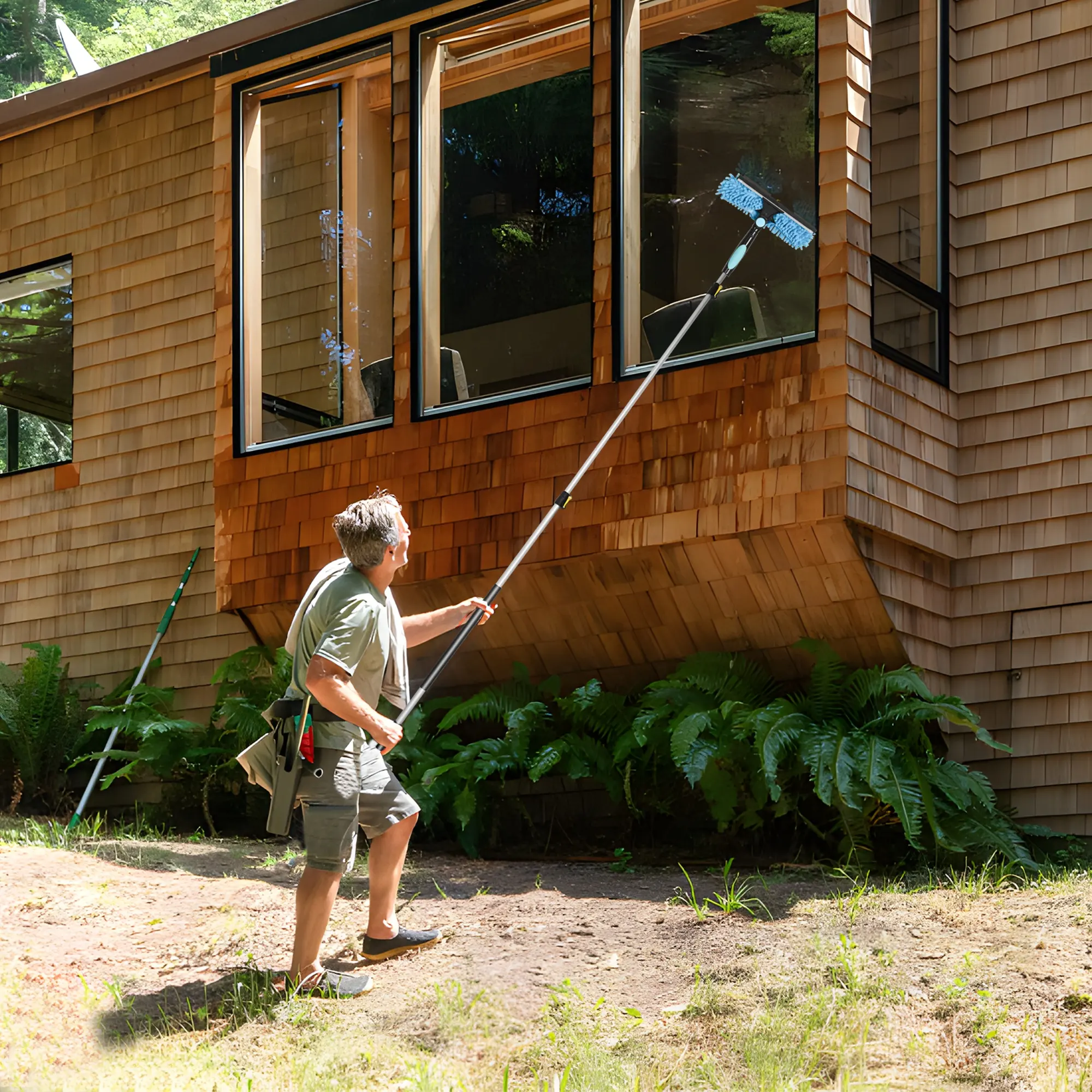 Escova de rodo telescópica extensível para janela 12FT 24FT 30FT com cabeça rotativa