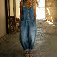 Nouvelle arrivée Fangxin : Combinaison en jean ample et décontractée pour femmes, grande taille, avec boucle réglable, sans manches, en denim.
