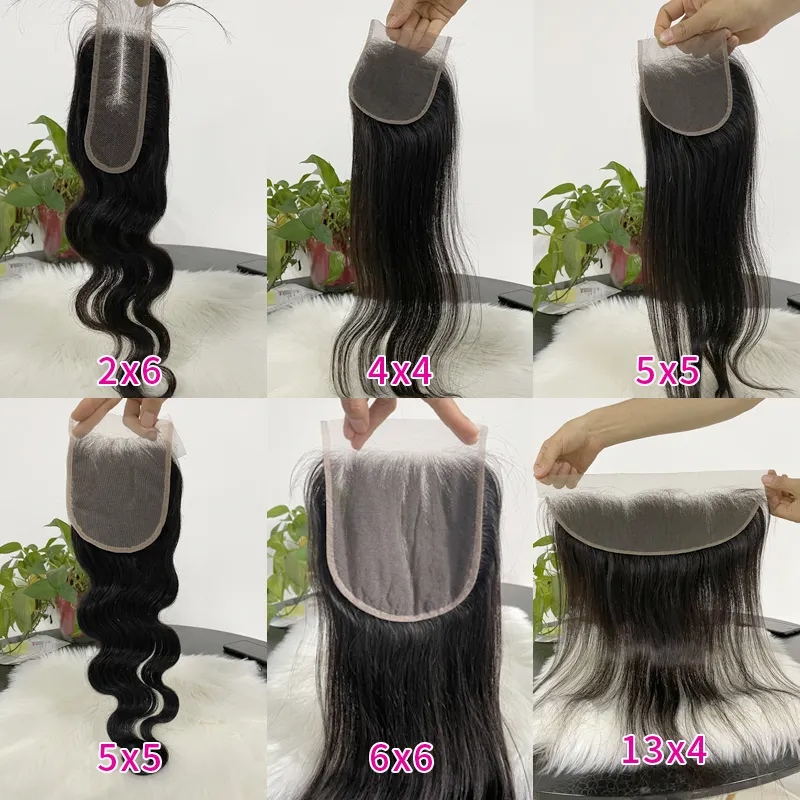 Fre/Mid/3 Way Part Swiss Preplucked Human 4x4 5x5 Lace Closure All Size Lace Front Closure Straight Body Wave With Baby Hair