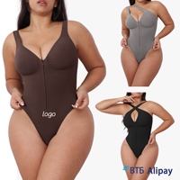 Nouvel Arrivage Body Sculptant Sans Couture avec Sangles Abdominales Fortes, Dos Zippé, Effet Remonte-Fesses, en Nylon Spandex