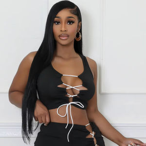 Y1525 Latest Fashion New Women's Sexy Solid Color Strap Hollow Two-piece Set for Women's <strong>Clothing</strong> - Product Image 1