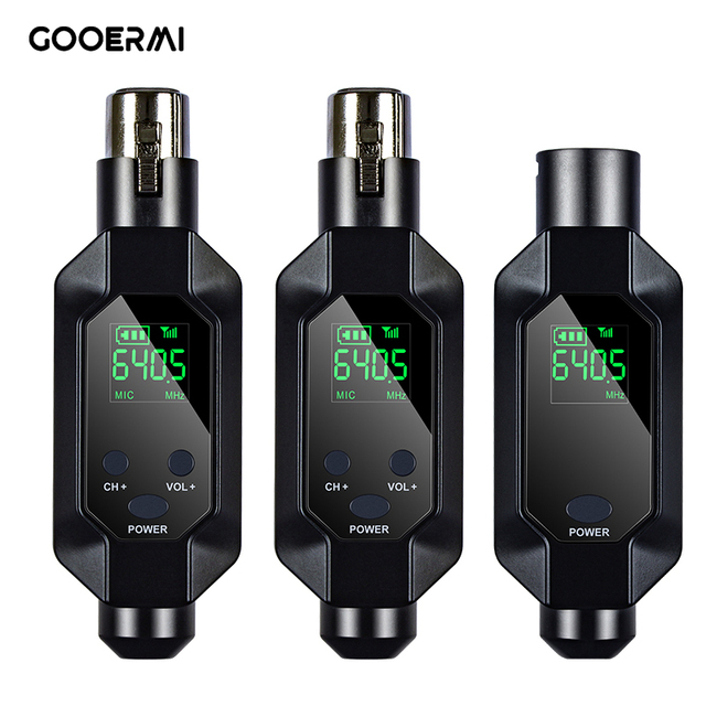 Gooermi B02 Professional UHF XLR Wireless Mic Adapter System Box Package with Two Transmitters for Dynamic Microphone